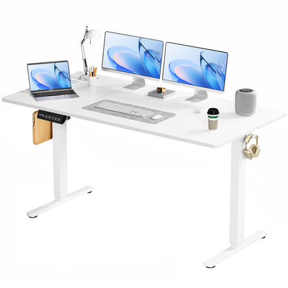 US Local Electric Adjustable Height Standing Desk Sit To Stand Up Desk With Splice Board, Rising Home Office Computer Table With 2 Hook And Wire Hole For Work