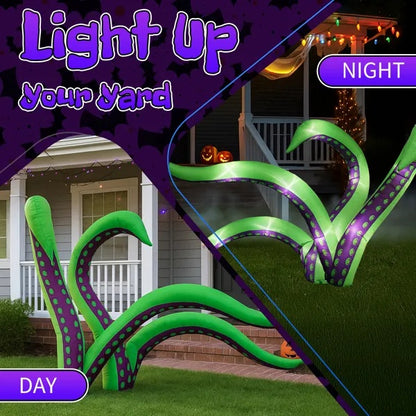 US Local 2 Pack Halloween Inflatable Octopus Tentacles Outdoor Decorations, Blow Up Hanging Decoration With Built-in LED Lights, Striking Window Decor For Halloween Party Outdoor Yard Garden Lawn