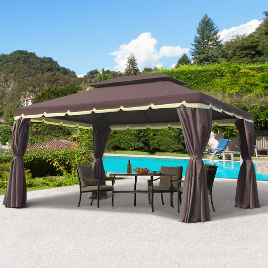 US Local 10x13 Aluminum Gazebo Patio Canopy  Outdoor Shelter With Double Roof, Netting & Curtains