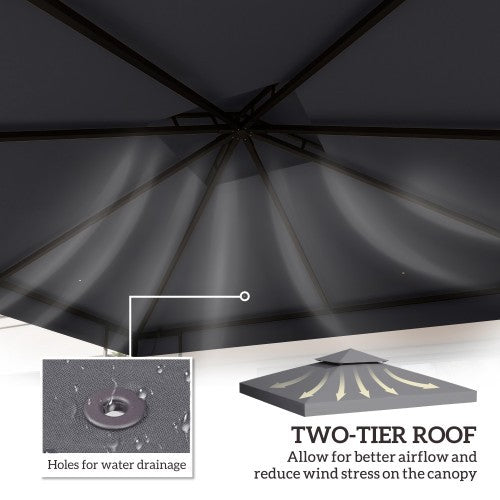 UK Local Outsunny Gazebo Top Cover Double Tier Canopy Replacement Pavilion Roof Deep Grey