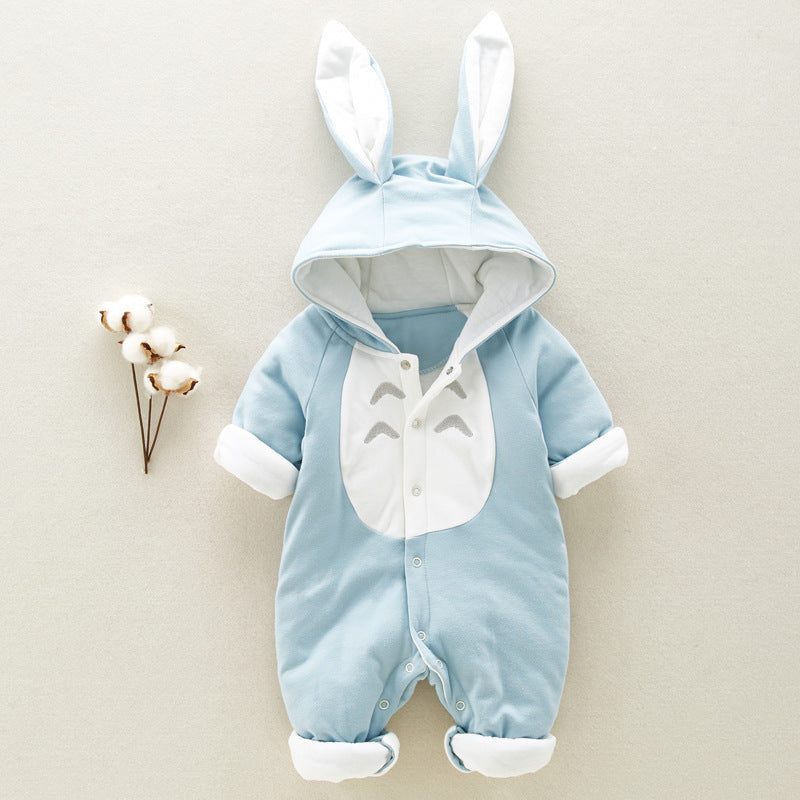 US Local The new cotton padded cotton baby romper thickened chinchilla hooded cotton baby Onesies newborn go climbing clothes