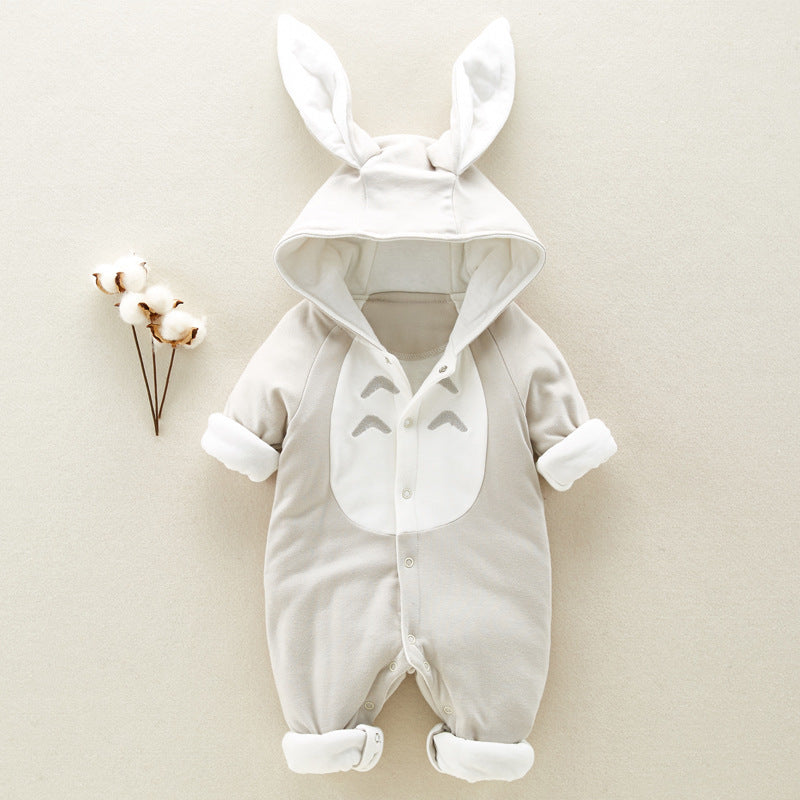 US Local The new cotton padded cotton baby romper thickened chinchilla hooded cotton baby Onesies newborn go climbing clothes