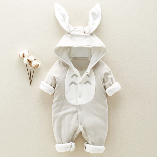 US Local The new cotton padded cotton baby romper thickened chinchilla hooded cotton baby Onesies newborn go climbing clothes