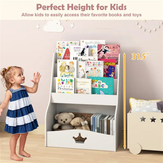 US Local Kids 3-Tier Bookshelf & Toy Storage White - Open Compartment  Hidden Back Space