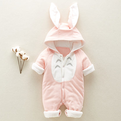 US Local The new cotton padded cotton baby romper thickened chinchilla hooded cotton baby Onesies newborn go climbing clothes