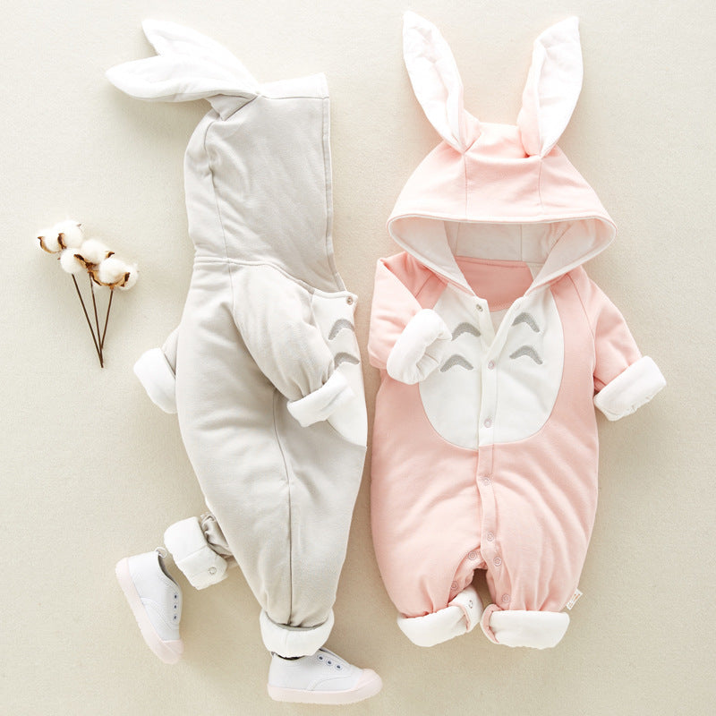 US Local The new cotton padded cotton baby romper thickened chinchilla hooded cotton baby Onesies newborn go climbing clothes