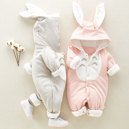 US Local The new cotton padded cotton baby romper thickened chinchilla hooded cotton baby Onesies newborn go climbing clothes
