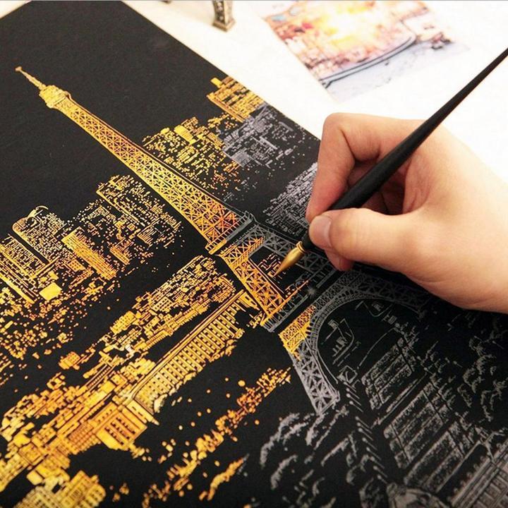 US Local Decorative painting scratch Scraping painting drawing paper world Sightseeing pictures decoration birthday gifts