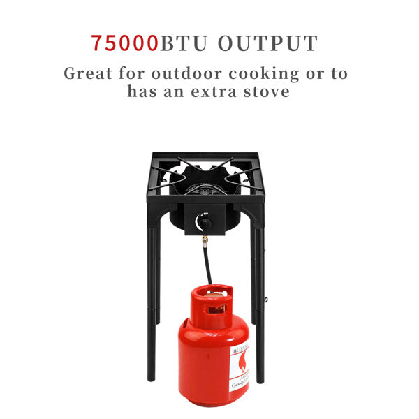 US Local Outdoor Camp Stove High Pressure Propane Gas Cooker Portable Cast Iron Patio Cooking Burner Single Burner 75000-BTU