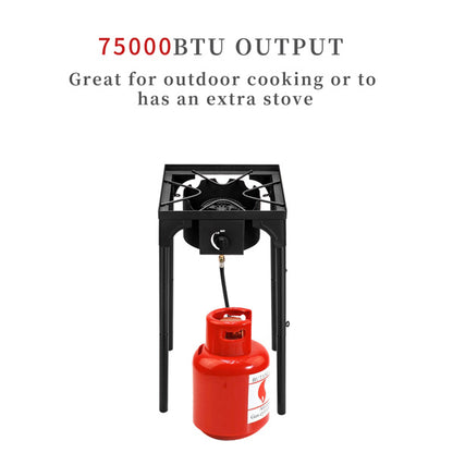 US Local Outdoor Camp Stove High Pressure Propane Gas Cooker Portable Cast Iron Patio Cooking Burner Single Burner 75000-BTU