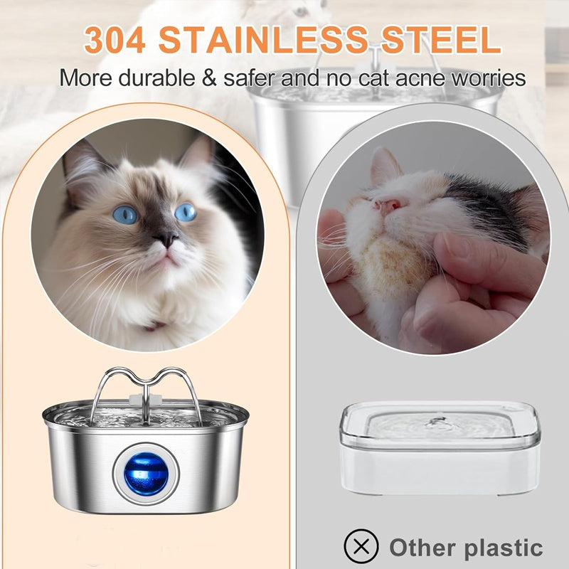 US Local 3.2L Cowhorn Model Pet Water Dispenser - Stainless Steel Automatic Water Fountain With 4 Replaceable Filters