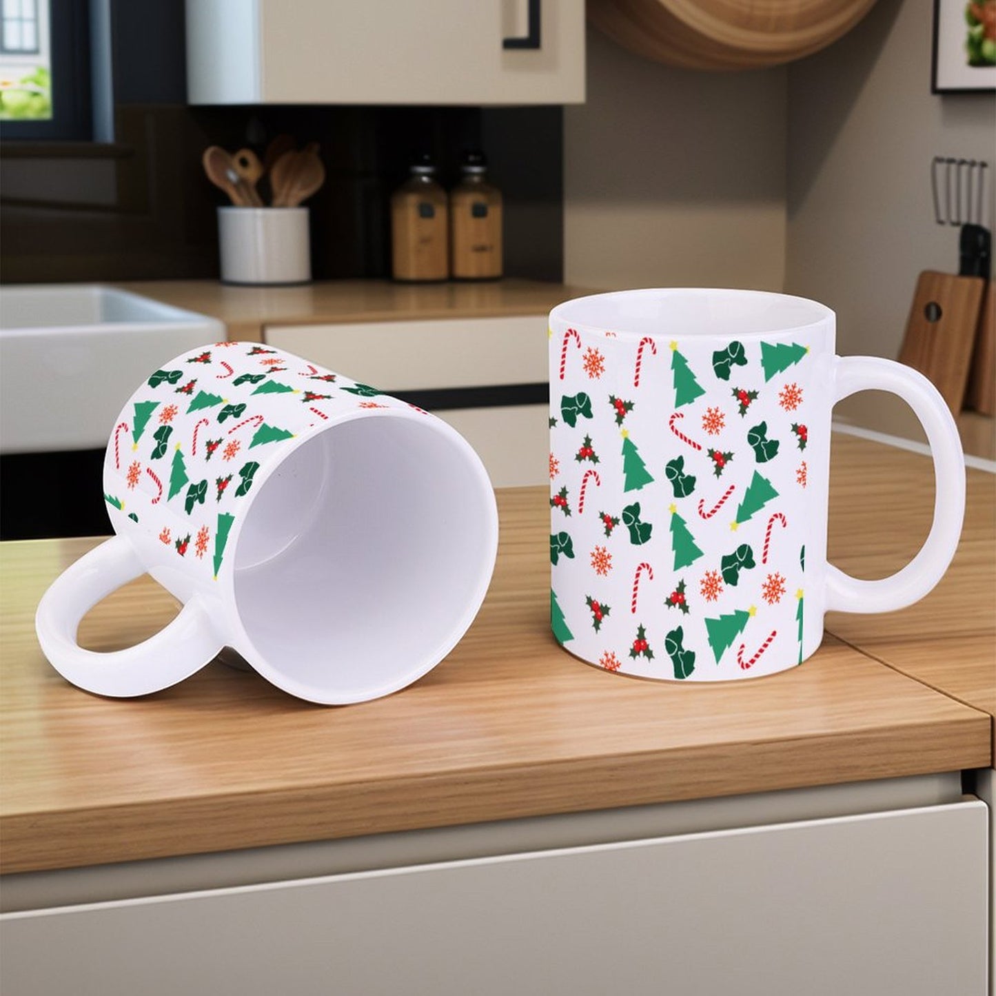 POD US Local White mug with full print, Christmas Tree Dog Cat Candy Snowflake 0027