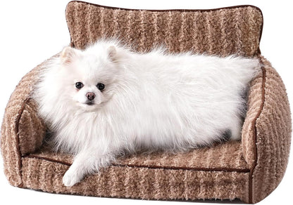 Mewoo Orthopedic Cat Couch For Indoor Cats - 26x19x11.8 Inch Pet Bed With Removable Washable Cover & Non-Slip Bottom, Small Dog Bed For Puppies, Brown