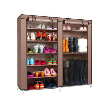 US Local Double Row 9-grid Non-woven Shoe Cabinet Boots In Coffee Color