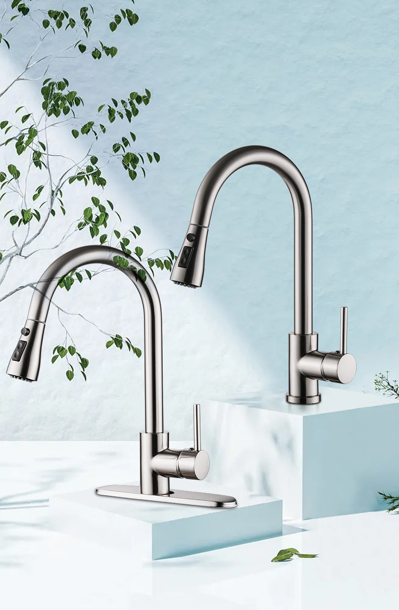 USA Local Pull-out Hot And Cold Household Kitchen And Dishwashing Brushed Copper Sink Faucet