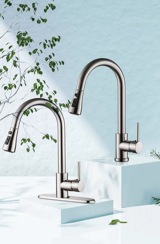 USA Local Pull-out Hot And Cold Household Kitchen And Dishwashing Brushed Copper Sink Faucet