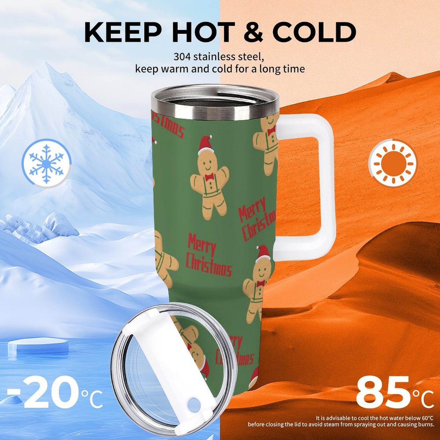 PHDT00293 POD US Local Tumbler 40 oz Large Capacity Car Cup Christmas Gingerbread Man