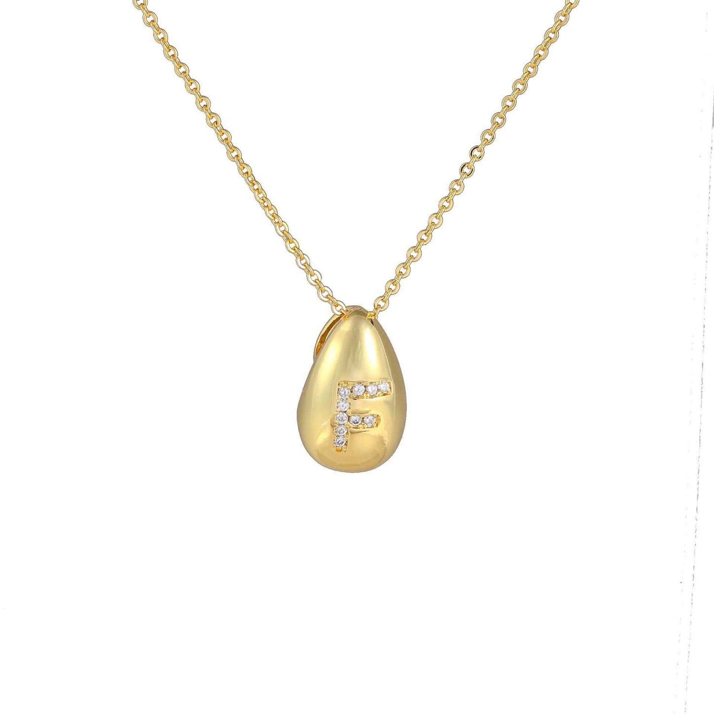 Glossy Water Drop 26 English Letter Pendant Copper-plated Gold Simple Pendant Female