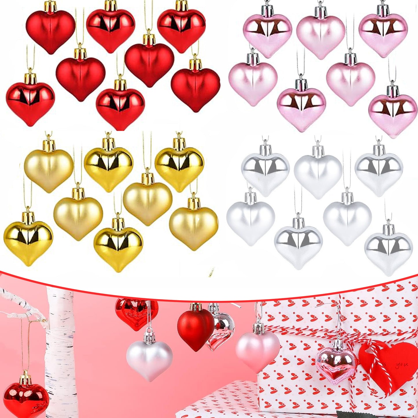 US Local 12 Pcs Christmas Heart Pendants