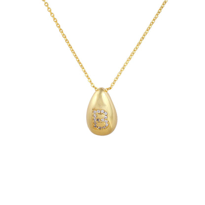 Glossy Water Drop 26 English Letter Pendant Copper-plated Gold Simple Pendant Female
