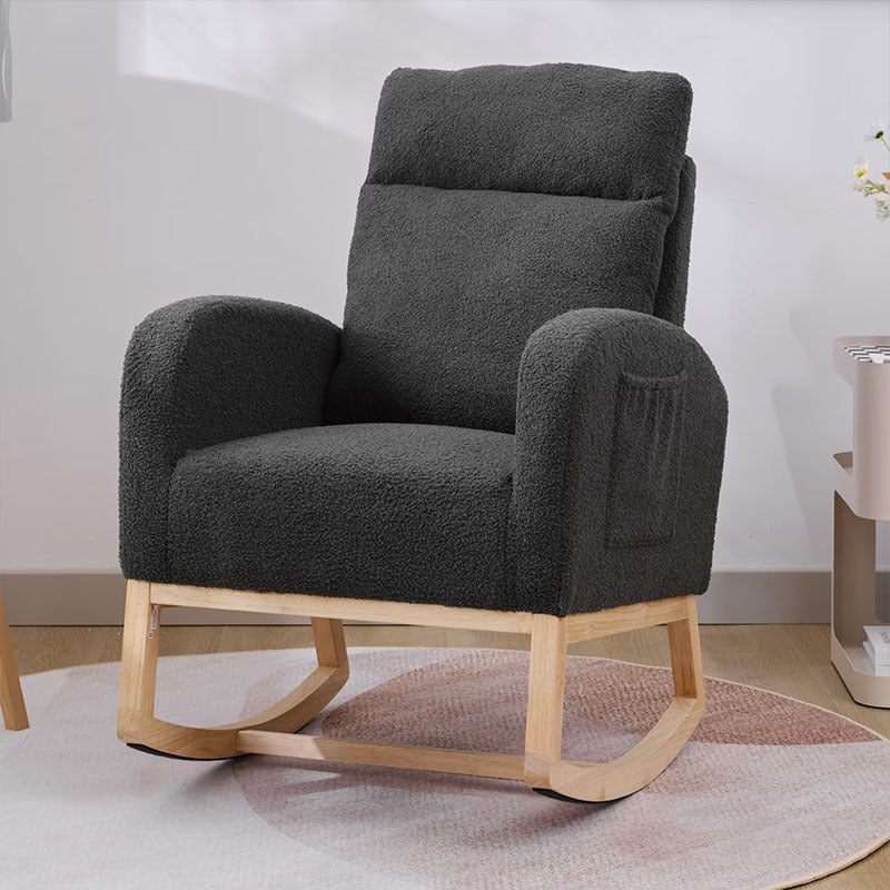 US Local Modern Accent Rocking Chair Rocking Chair With Solid Wood Legs, Upholstered Nursery Glider Rocker, Comfy Armchair With Side Pocket, Living Room Lounge Arm Chair With High Backrest