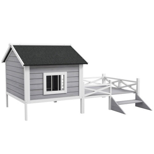UK Local PawHut Small Medium Dog House With Porch, Grey
