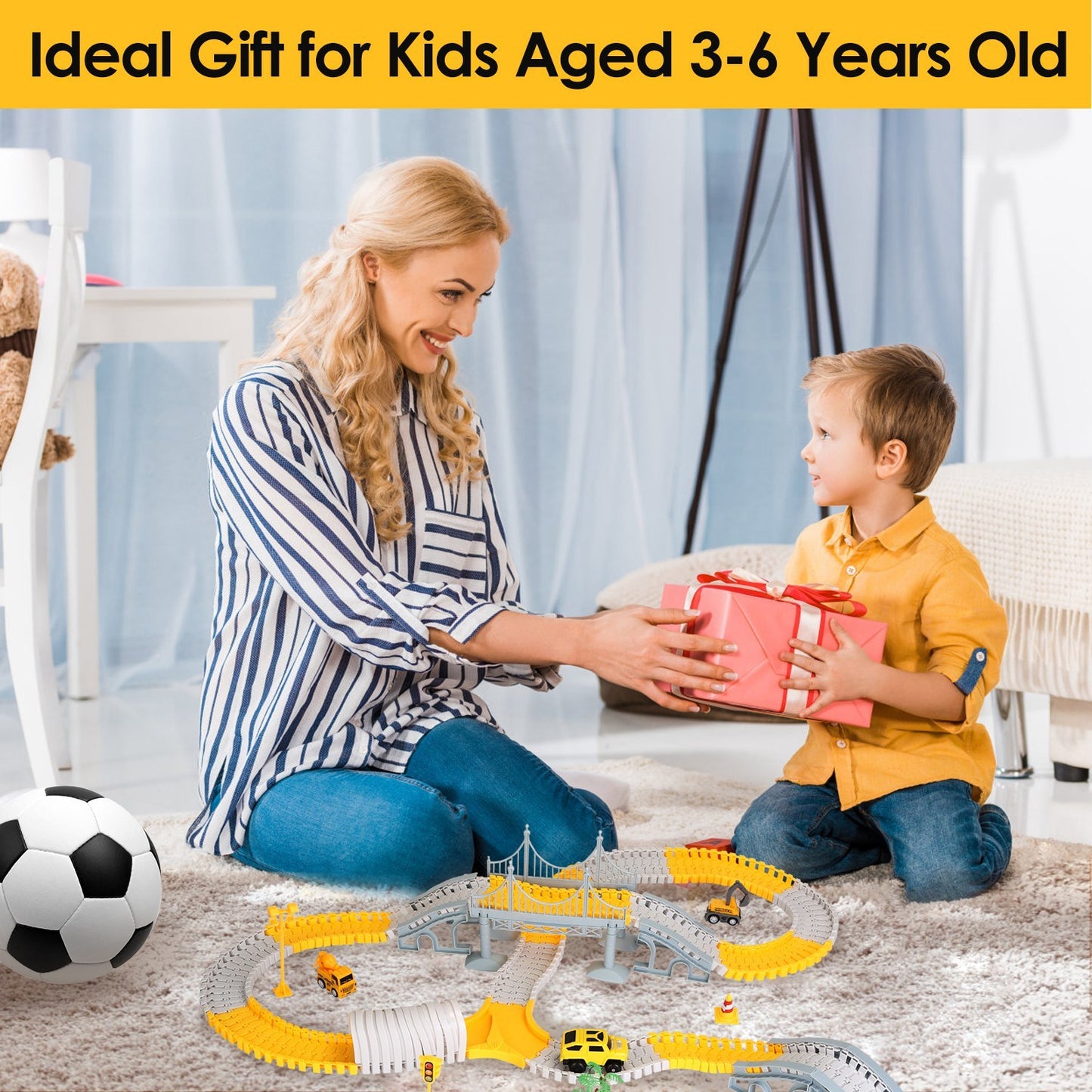 US Local 1Pc 340Pcs Construction Race Track Set Kids DIY Construction Toys STEM Flexible Car Track Playset Gift For Toddlers Boys Aged 3 4 5 6 Year Old