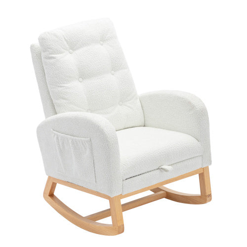 US Local LY-5104 WHITE Accent Rocking Chair With Footrest High Back Rubber Wood Rocking Legs Bedroom Living Space 26.77D X 38.36W X 39.76H Inch