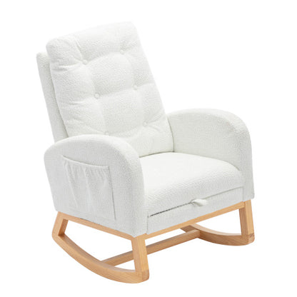 US Local LY-5104 WHITE Accent Rocking Chair With Footrest High Back Rubber Wood Rocking Legs Bedroom Living Space 26.77D X 38.36W X 39.76H Inch