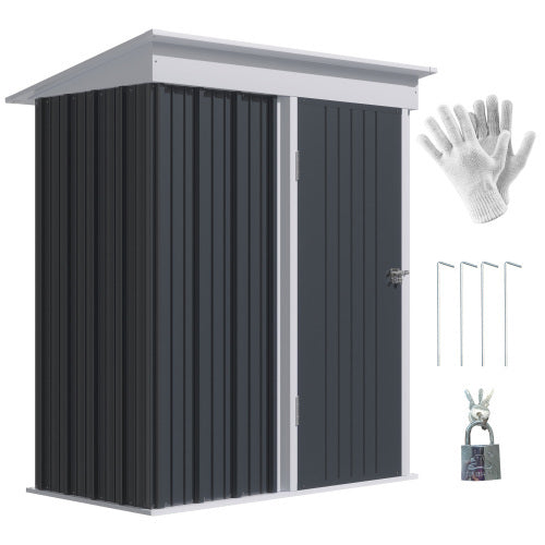 UK Local Outsunny Metal Garden Shed, Outdoor Lean-to Shed For Tool Motor Bike, With Adjustable Shelf, Lock, Gloves, 5x3x6  Dark Grey
