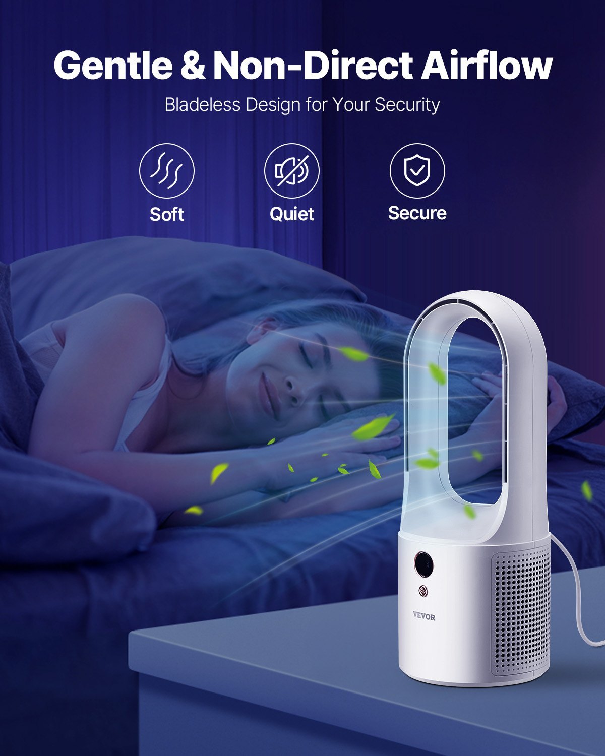 US Local Portable Desk Bladeless Fan 6-Speed Quiet Table Fan For Bedroom & Office