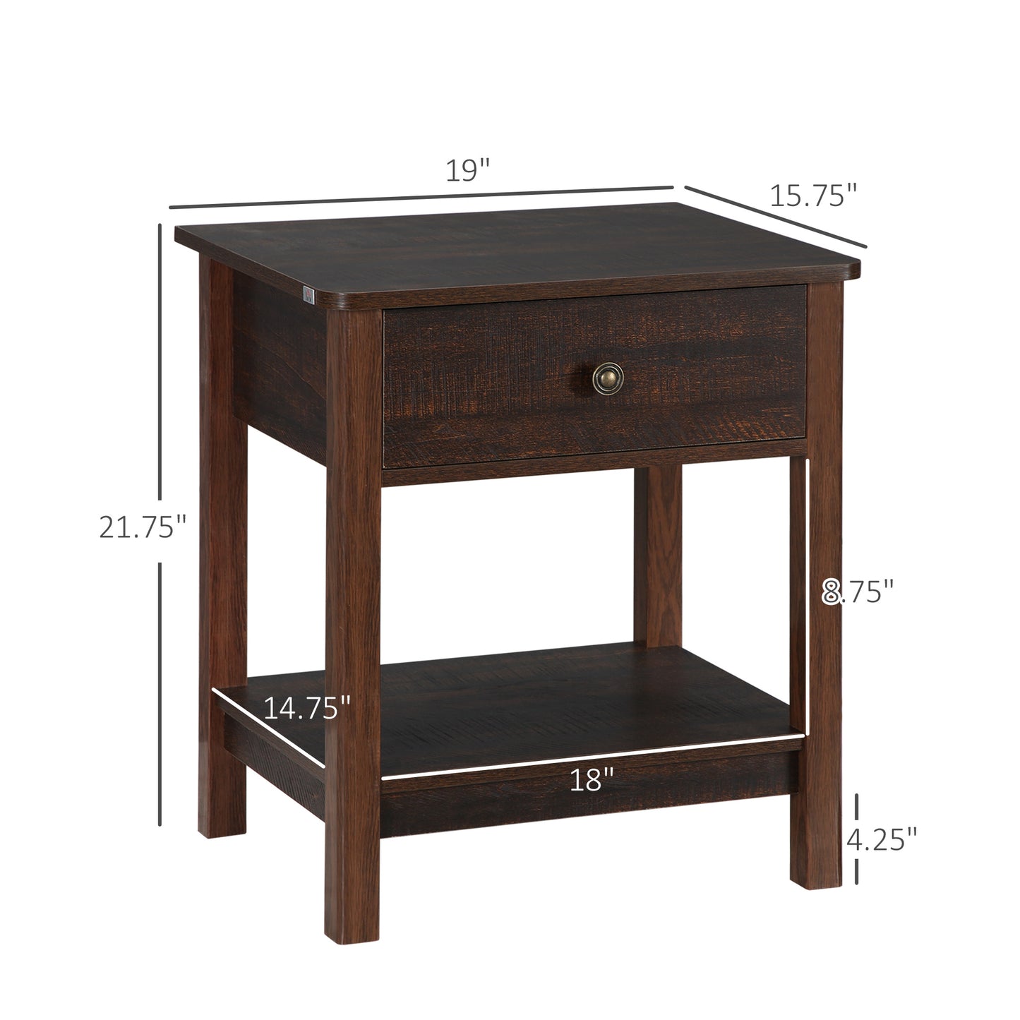 US Local Dark Brown Nightstand With Drawer And Shelves Compact Design For Small Spaces Bedroom Furniture