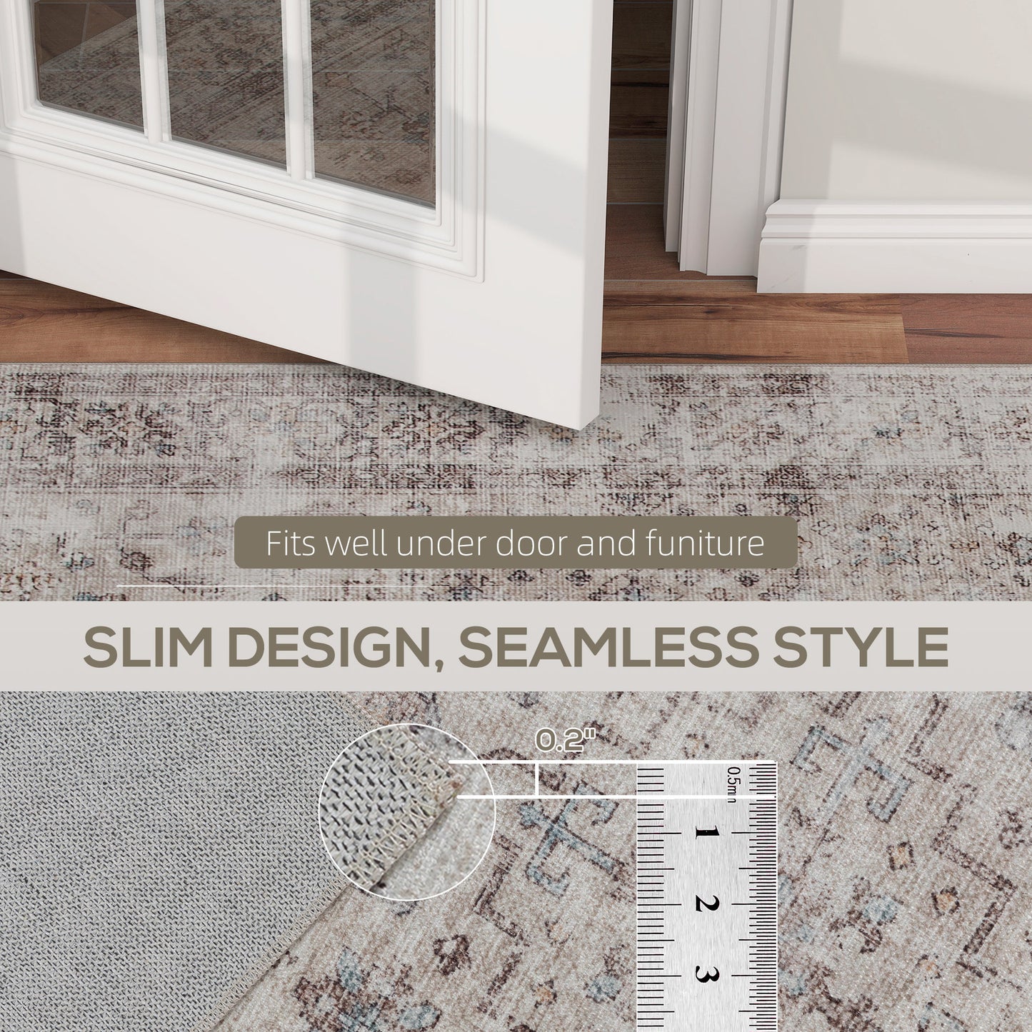 US Local Machine Washable Area Rug 5x7, Non-Slip Traditional Floor Carpet For Living Room, Bedroom, Light Mixed-Brown