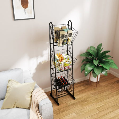 US Local 3-Tier Kitchen Storage Basket Organizer, Freestanding Metal Wire Rack For Fruit, Vegetables, And Pantry Items