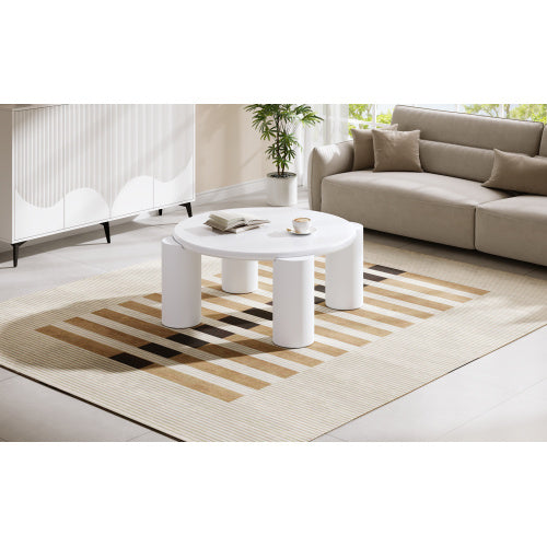 UK Local White Round Coffee Table,Wooden Painted Coffee Table,Tea Table, Cute Wooden Modern Center Table With 4 Legs For Bedroom Apartment, Living Room, Farmhouse