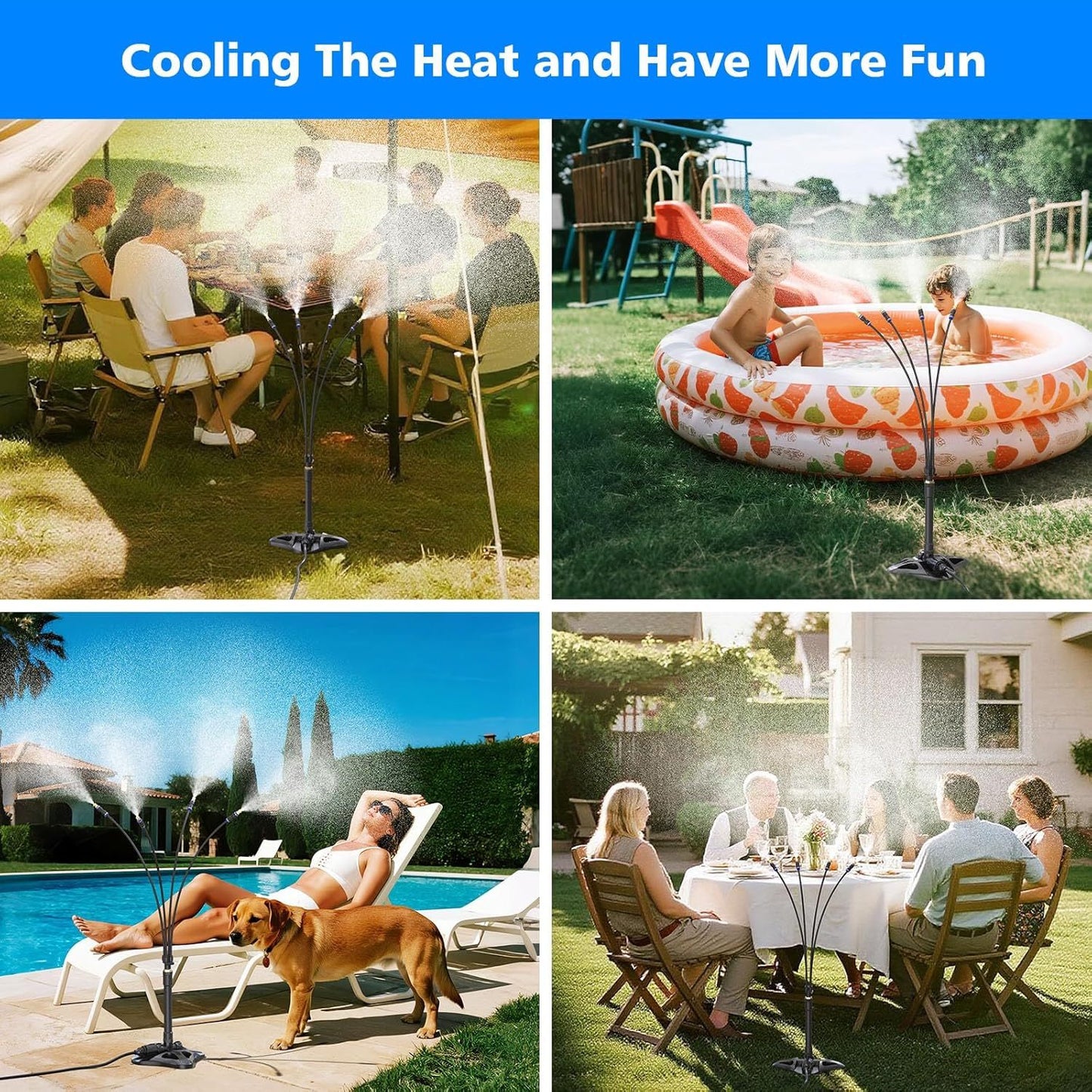 UK Local Outdoor Misting Cooling System Standing Patio Misting System, 8M Portable Mister System For Outdoor Garden BBQ Party Tanning Pool Beach Cooling Water Playing
