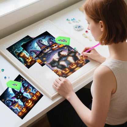 US Local 4-Piece Black Cat Diamond Painting Set, Suitable For Adult Beginners, 12x12 Inch Full Drill DIY Cute Cat Gem Art Painting, Gem Dot Craft - Ideal For Home Wall Decor