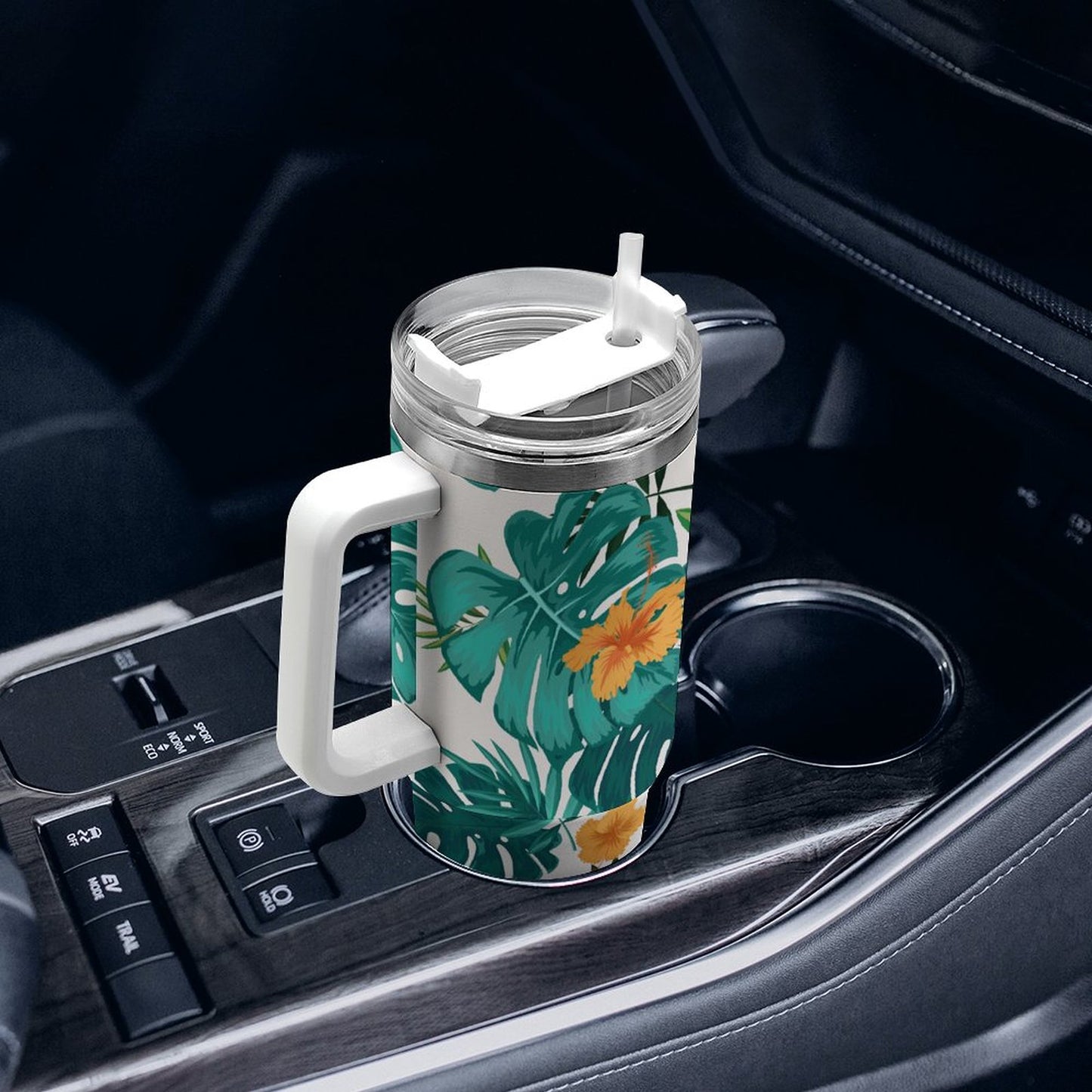 PHDT00464 POD US Local Tumbler 40 oz Large Capacity Car Cup Tropical, Foliage, Hibiscus Flowers