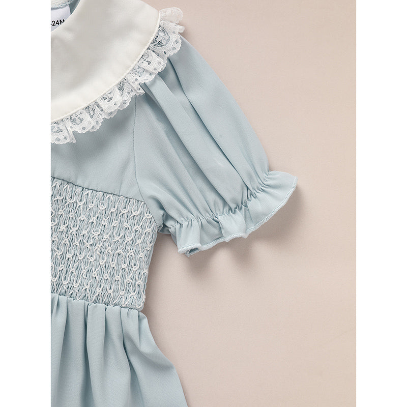 US Local Toddler Girls' Smocked Dress Cute Puff Short Sleeves Lace Crew Neck, Adorable Princess Party Dress