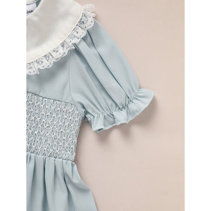 US Local Toddler Girls' Smocked Dress Cute Puff Short Sleeves Lace Crew Neck, Adorable Princess Party Dress