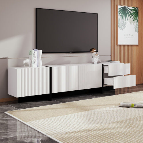 UK Local 190 Cm TV Cabinet With 3 Doors, 2 Drawers, Black And White