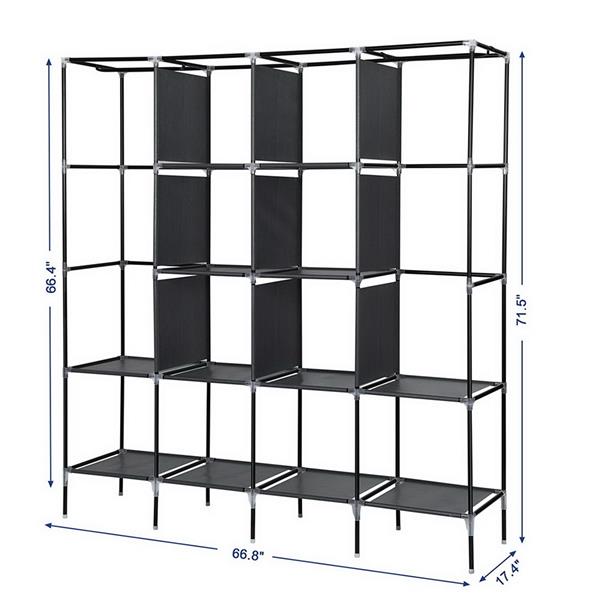 US Local Non Woven Wardrobe With 4 Rows Of High Feet And 4 Side Pockets