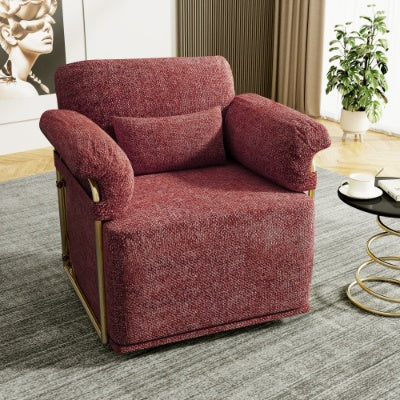 US Local 360 Degree Square Swivel Accent Sofa Chair,Fluffy Fabric Lounge Wide Upholstered Reading Chair With Gold Metal Legs, Comfortable Armchair For Living Room,Bedroom,Office