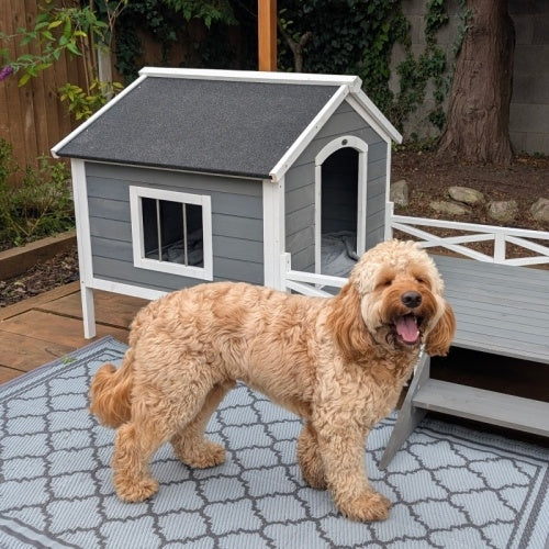 UK Local PawHut Small Medium Dog House With Porch, Grey