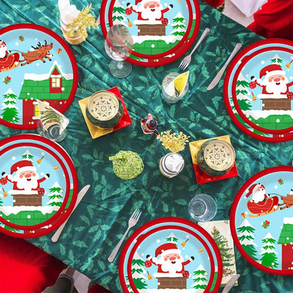 US Local 30Pcs Christmas Party Tableware Set 7 And 9 Inch Elk Claus Paper Plates 3.5 Inch Paper Cup Cute Xmas Disposable Cups For Xmas Holiday Dinner Supplies