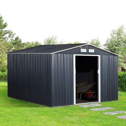 US Local 11' X 9' Metal Storage Shed, Garden Tool House With Double Sliding Doors, 4 Air Vents For Backyard, Patio & Lawn, Dark Gray