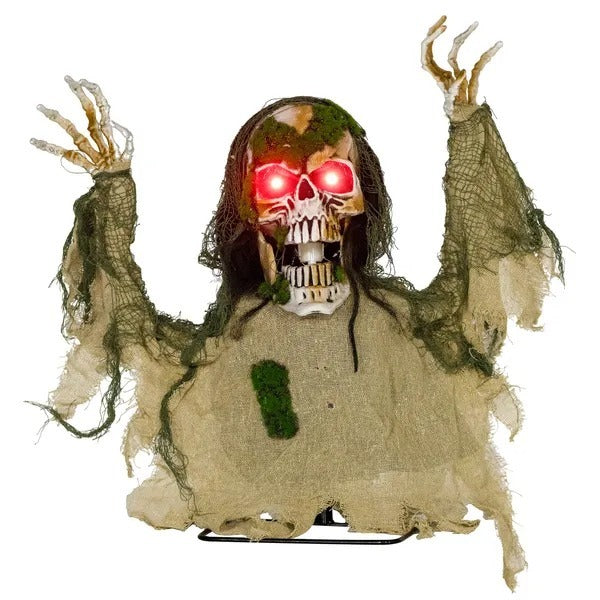 CA Local Life Size Halloween Animated Skeleton With Glowing LED Eyes, Animatronic Halloween Decorations, Battery Operated