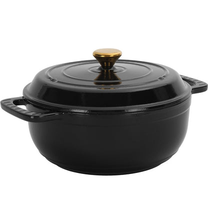 US Local 6QT Cast Iron Dutch Oven With Lid - Black Enamel Cooking Pot For Stovetop, Oven, Camping - Includes 2 Silicone Heat-Resistant Gloves