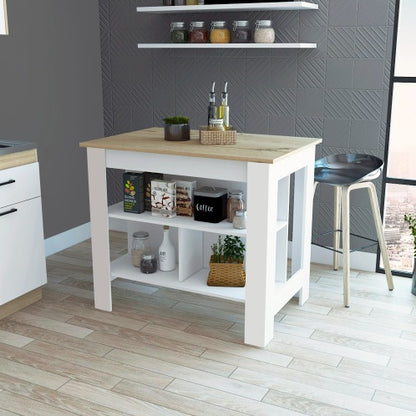 US Local Rockaway 3-Shelf Kitchen Island White And Light Oak