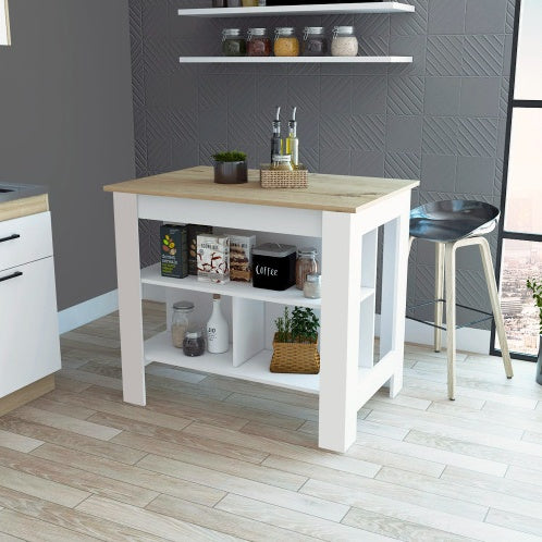 US Local Rockaway 3-Shelf Kitchen Island White And Light Oak